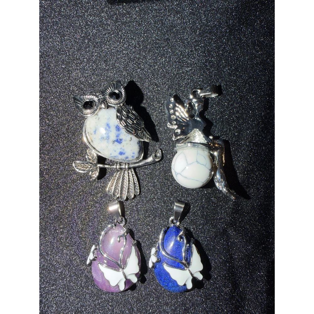 You choose one, Sterling Silver Plated over Brass Natural Stone Pendant